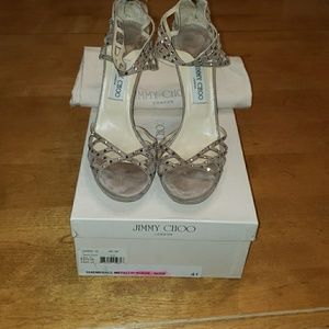 Jimmy Choo Nude Metallic Suede Sandal